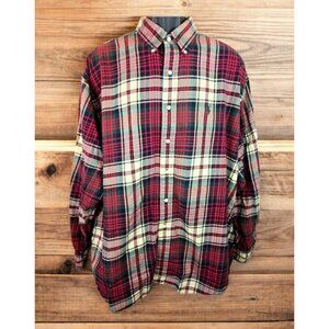 Ralph Lauren Blake 100% Cotton Mens Plaid Button-Down Shirt XL Red/Green